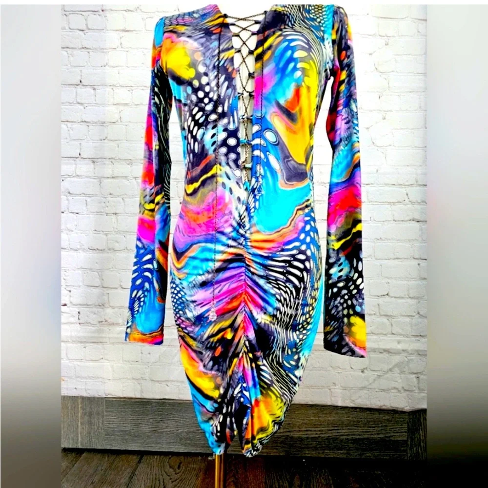 Savee Couture Open Back Ruched Mini Dress - Picture 1 of 5